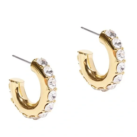 Lele Sadoughi Crystal Chubbie Pave Huggie  Hoops - Picture 2 of 7